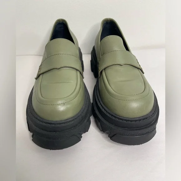 Alohas Trailblazer Leather Loafers Dusty Olive Sz 41 / 10.5 Chunky Platform - Picture 3 of 8